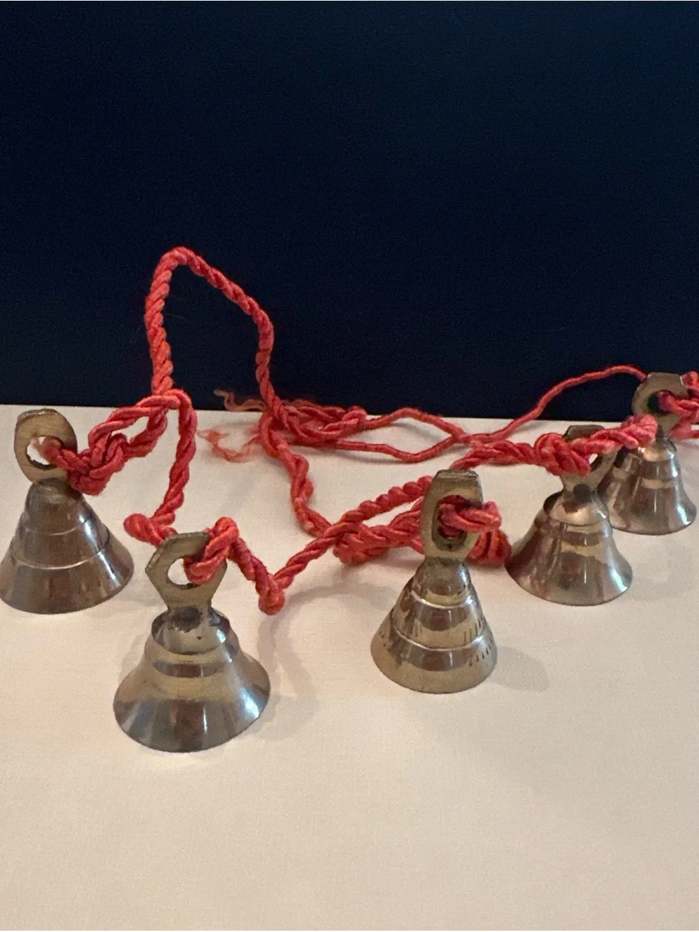 Vtg Brass Bells Cord Garland 5Bells Each Bell 1-1/2” Garland Christmas Lot